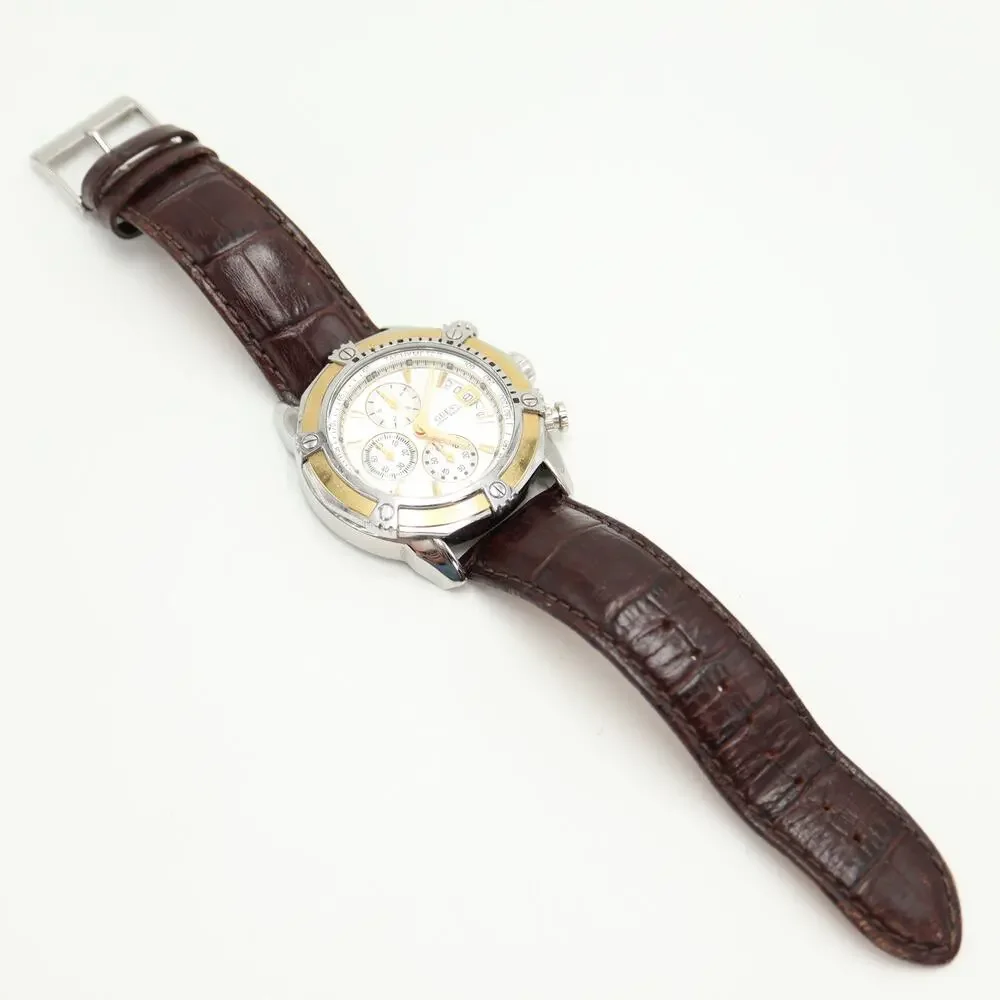 Guess Two Tone Split Second Chronograph 46mm Watch Brown Leather w New Battery - Picture 14 of 16